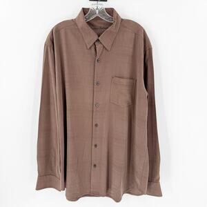 Tommy Bahama 100% Silk Shirt XL Brown Textured Button Front Long Sleeve